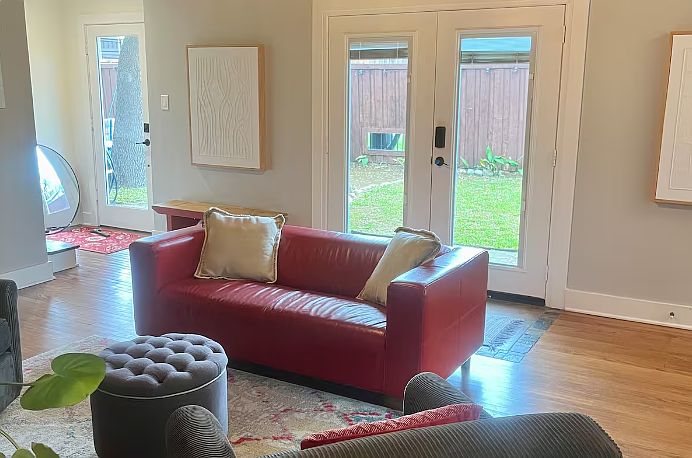 View of the living space from the downstairs bathroom