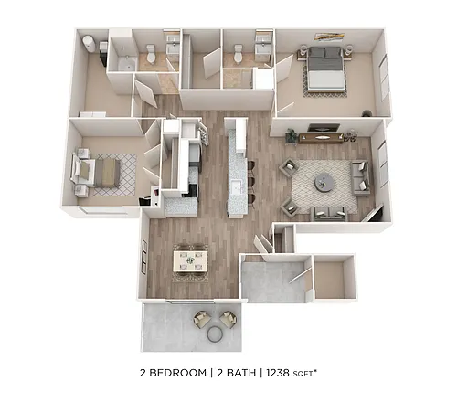 Floor plan Two Bedroom 2 Bath- 1238 sqft