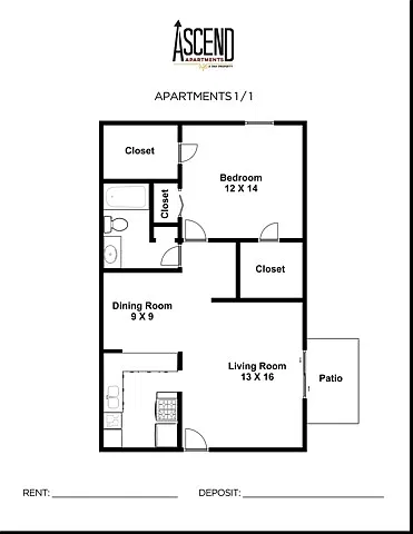 Floor plan 1 Bedroom 1 Bathroom