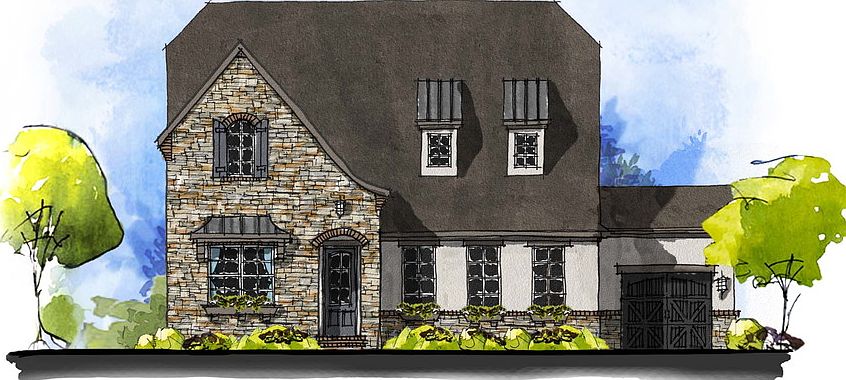 Dana Point - French Cottage 3-Car Side Load Garage Note Renderings may show optional features