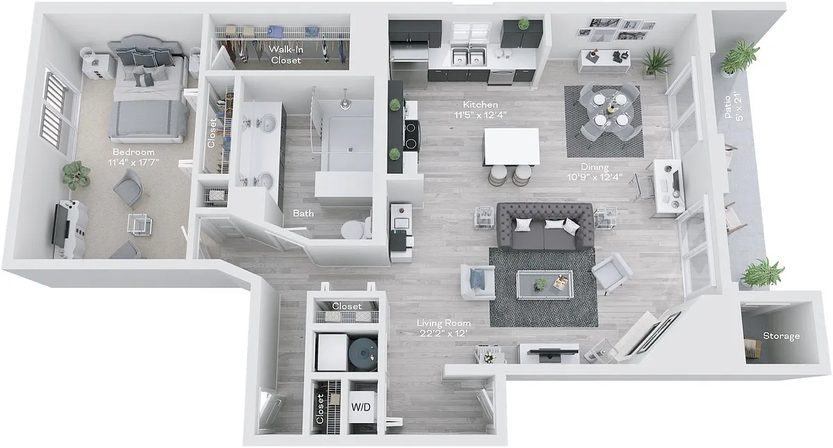 Floor plan A1 - 1 Bed, 1 Bath
