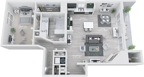 Floor plan A1 - 1 Bed, 1 Bath