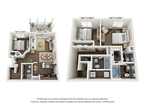 Floor plan 3 Bedroom 3 Bath Townhouse Signature 1301 sq ft