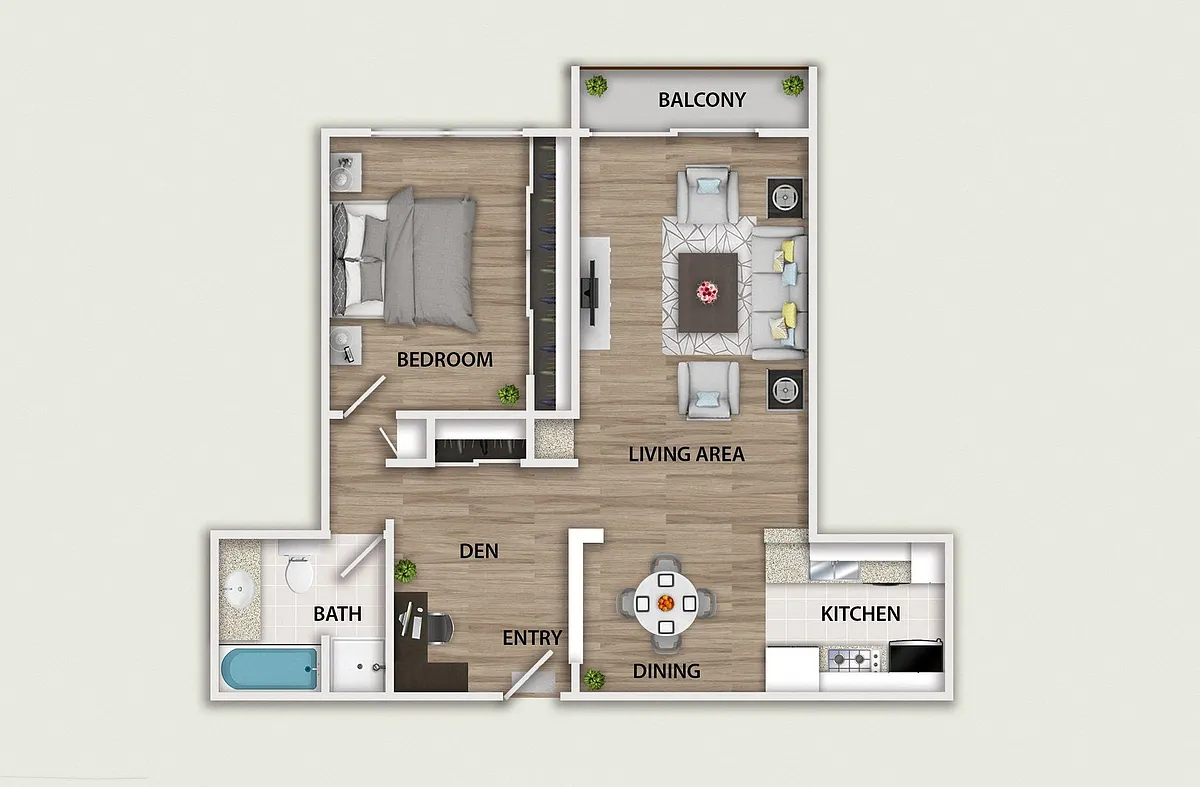 Floor plan One Bedroom, One Bath Plus Den