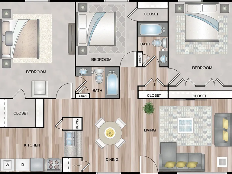 3 BEDROOMS 2 BATHS 1365 SQFT