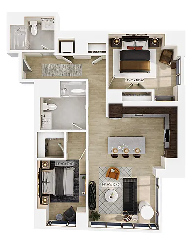 Floor plan 2 Bed/2 Bath-B2