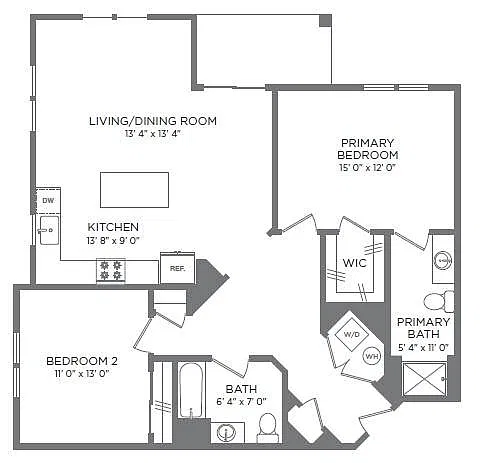 Floor plan 2 Bedroom, 2 Bath