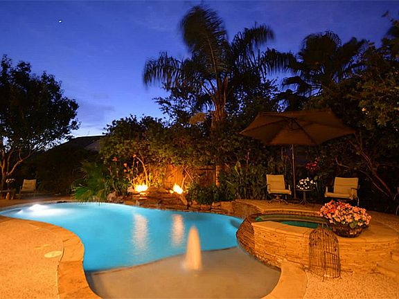 Private pool with fire feature