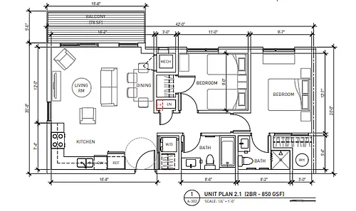 Floor plan 2 Bedroom 1 Bath