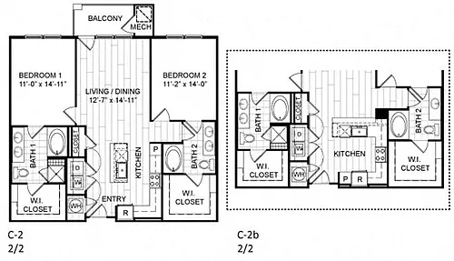 Floor plan 2 bed, 2 bath - C2.b