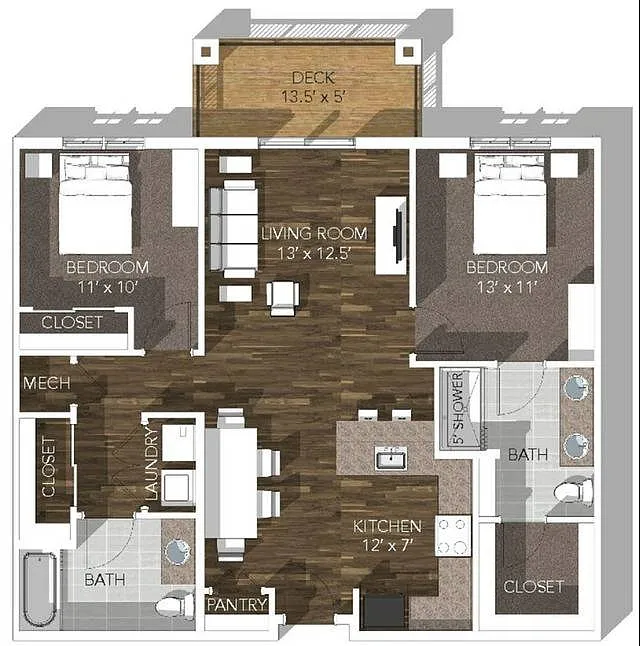 Floor plan 2 Bedroom Furnished