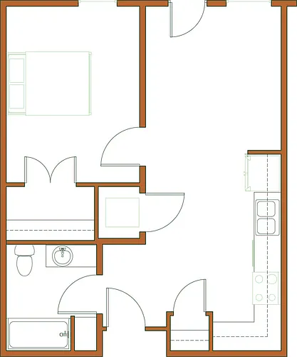 Floor plan 1 bed 1 bath