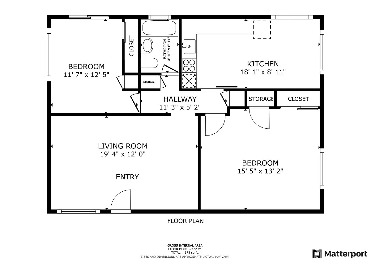 Floor plan 2 Beds and 1 Bath
