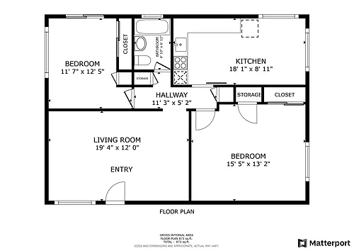 Floor plan 2 Beds and 1 Bath