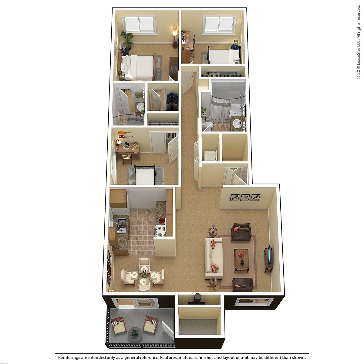 Floor plan 3 Bed 2 Bath (F)