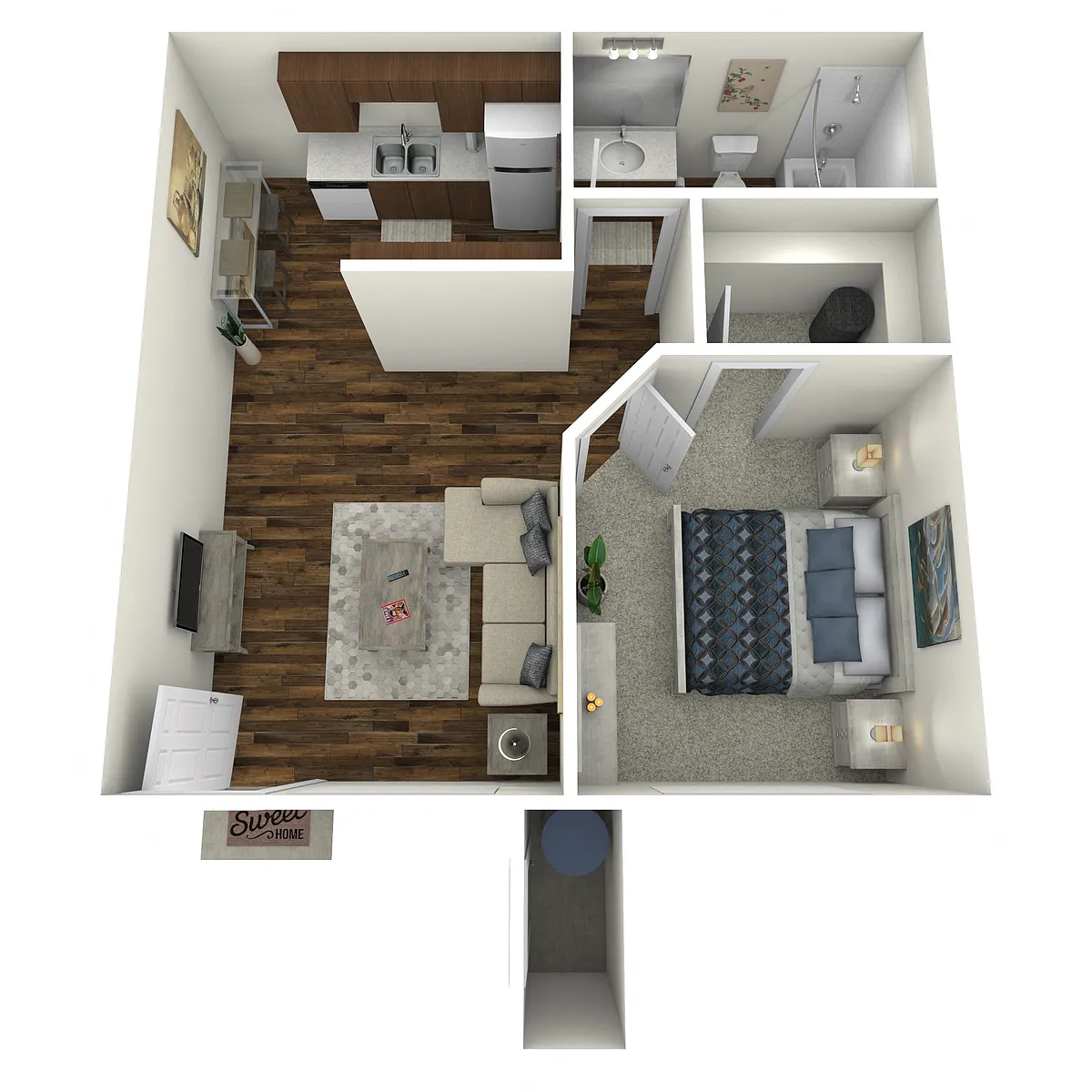 Floor plan 1 Bedroom 1 Bath Deluxe