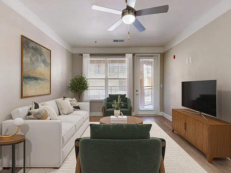 Bright and Airy Living Room with Hardwood Style Flooring