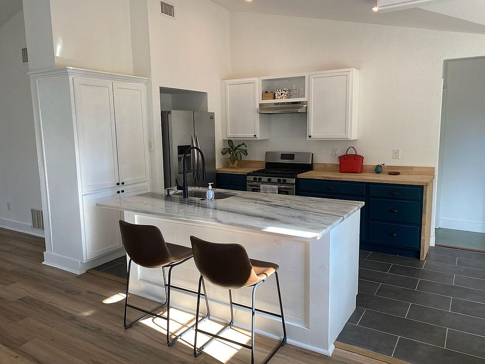 Newly Re-Designed from Galley Kitchen to Modern Custom Island, Marble and Butcher Block Countertops