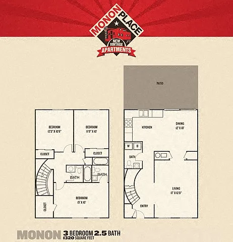 Floor plan Monon Place I - 3 Bedroom Townhome