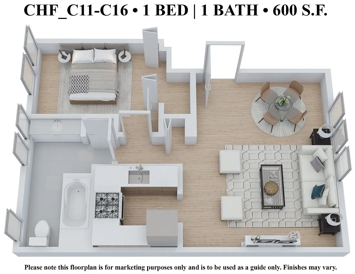 Floor plan One Bedroom One Bath - CHF600