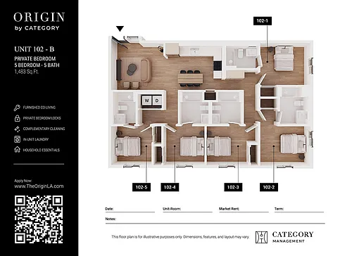 Floor plan 102 (B) - Private Bedroom in 5 BR / 5 BA