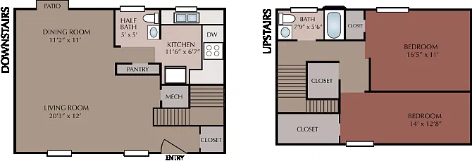 Floor plan 2 BEDROOM 1.5 BATH TOWNHOME