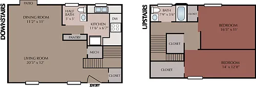 Floor plan 2 Bedroom 1 and half bath