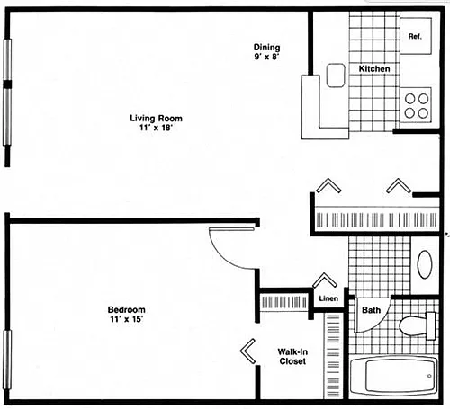 Floor plan One Bedroom Apartments