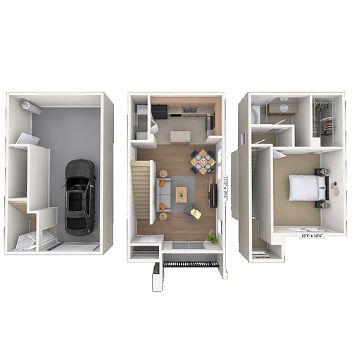 Floor plan Townhome 1x1 837 SF