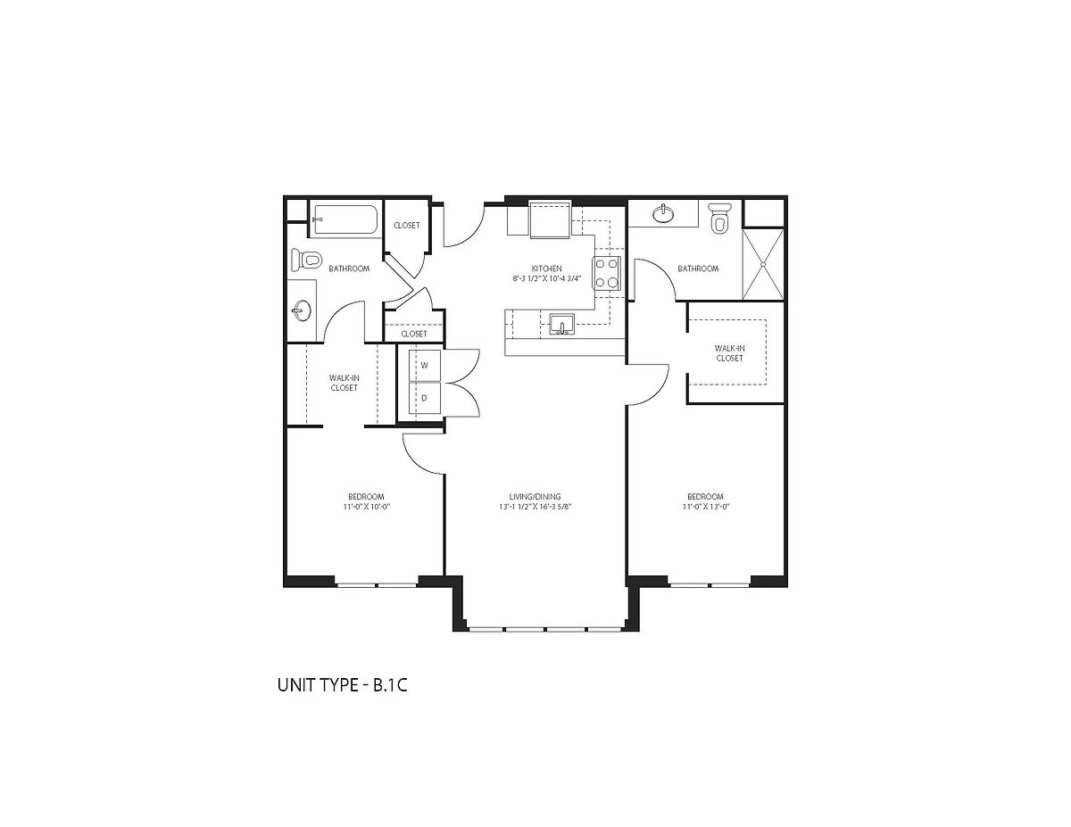 Floor plan B1C Two Bedroom Two Bathroom