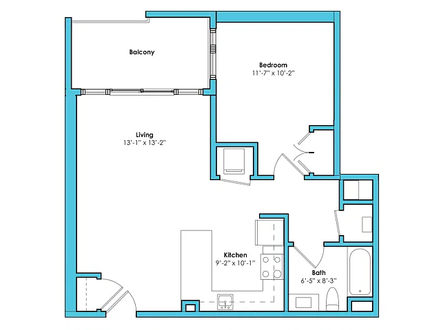 Floor plan One Bedroom One Bath (709 SF)