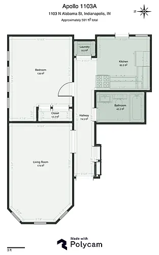 Floor plan 1Bed 1Bath - Alabama
