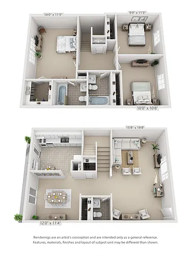 Floor plan 3 Bedroom, 2 1/2 Bath Townhome B