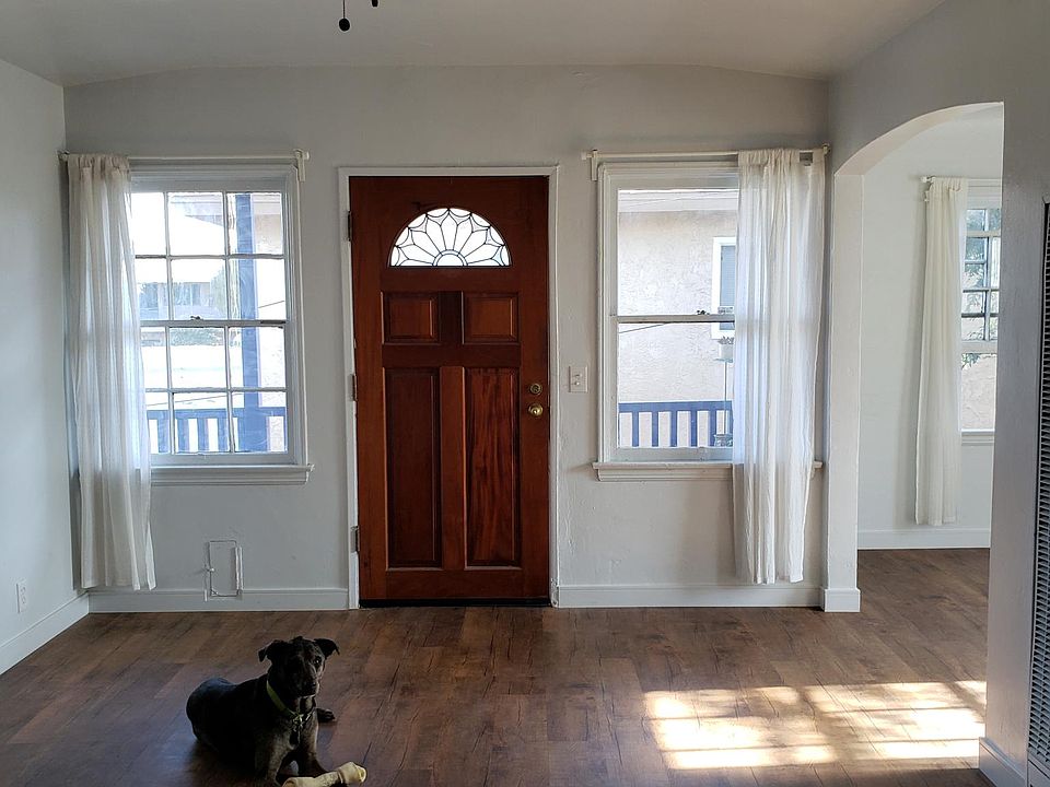 Front door and living room