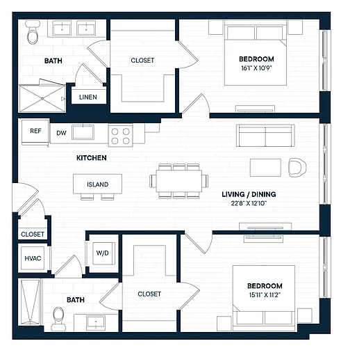 Floor plan 2 Bed 2 Bath-B5a