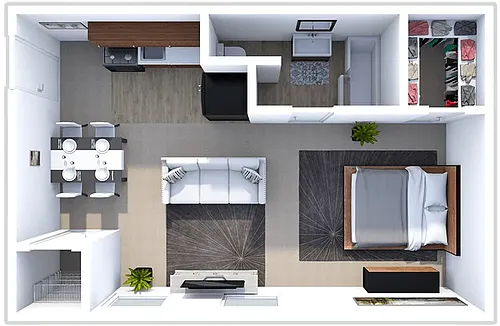 Floor plan Studio 1 Bath