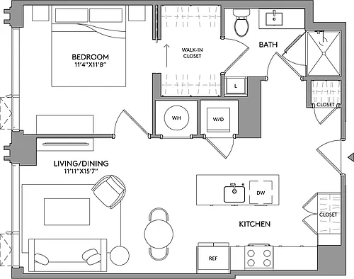 Floor plan 1-Bed-1-Bath-A22