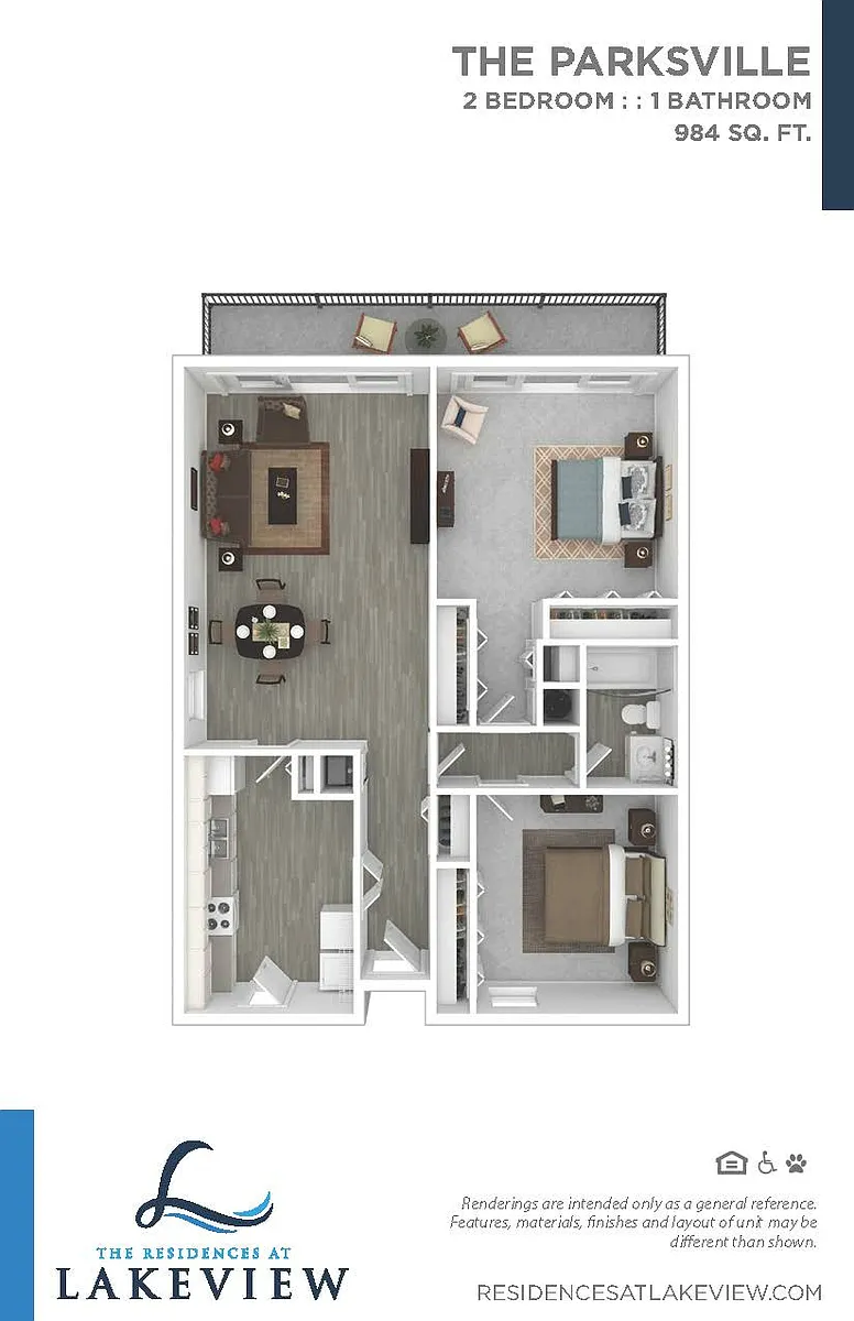 Floor plan 2 Bedroom 1 Bathroom