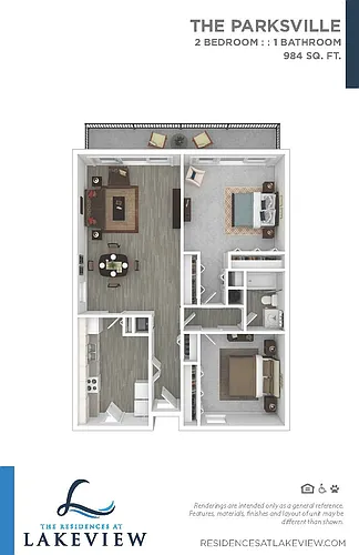 Floor plan 2 Bedroom 1 Bathroom