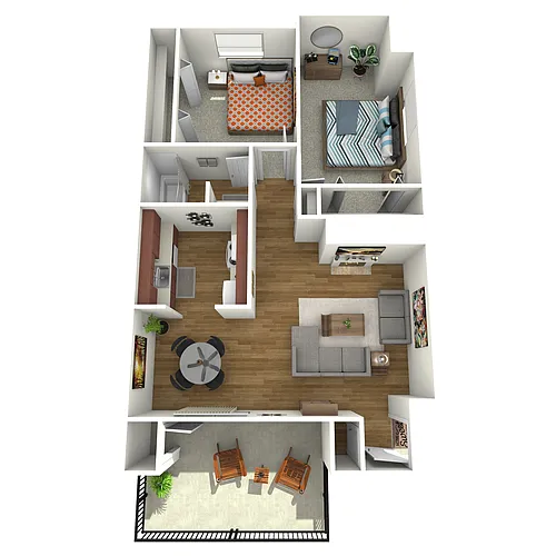 Floor plan 2 Bed, 1 Bath A (60% Income Restricted)