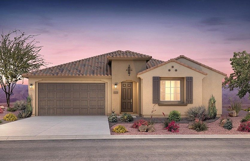 Our Stella elevation A home design offers a pitched tile roof and stucco exterior for a great aesthe