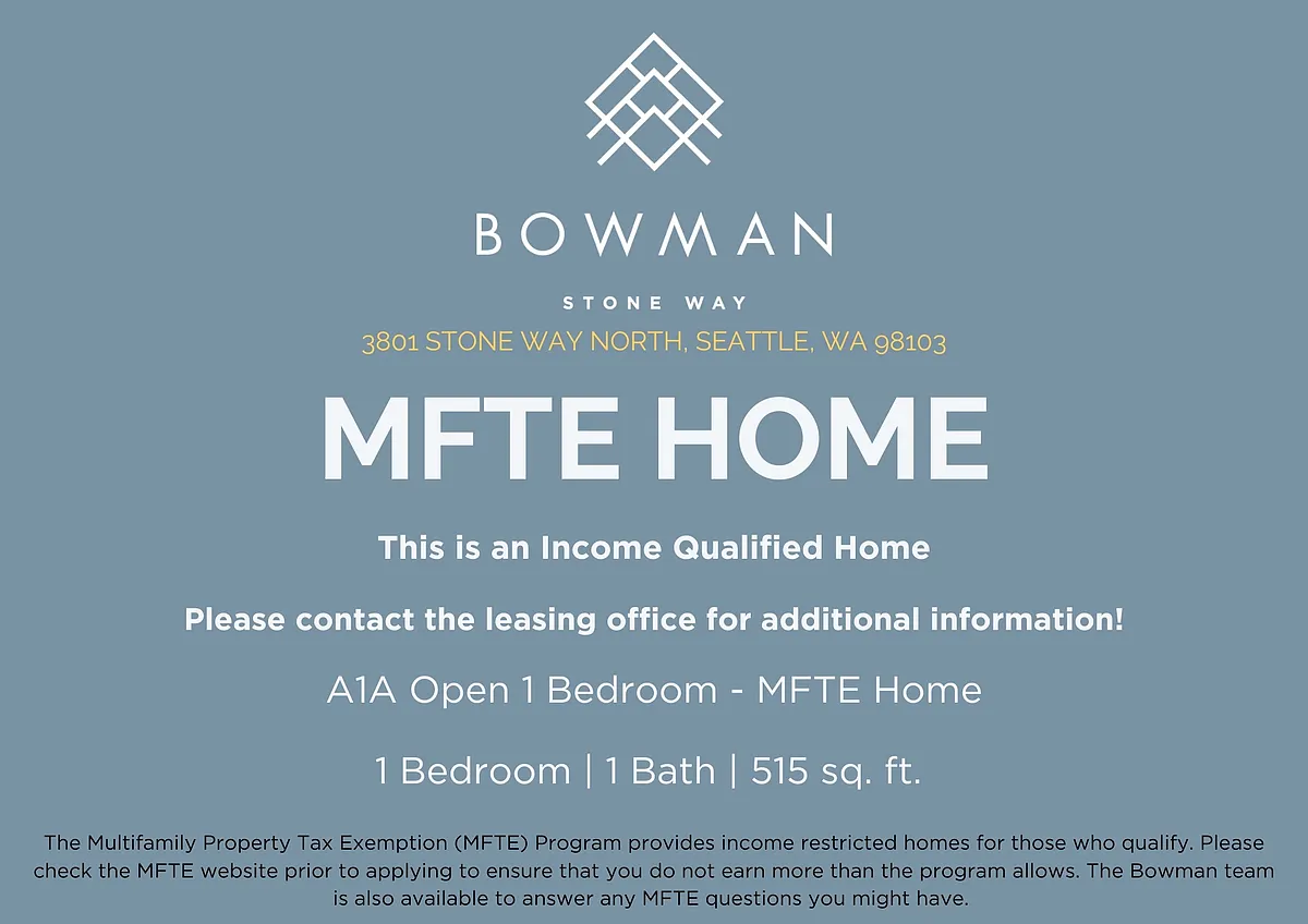 Floor plan A1A Open 1 Bedroom MFTE
