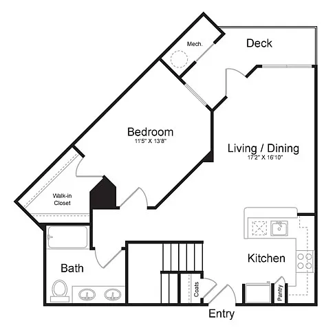 Floor plan One Bedroom One Bath with Loft (940 SF)