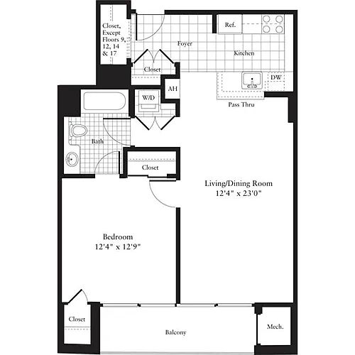 Floor plan 1 Bedroom E