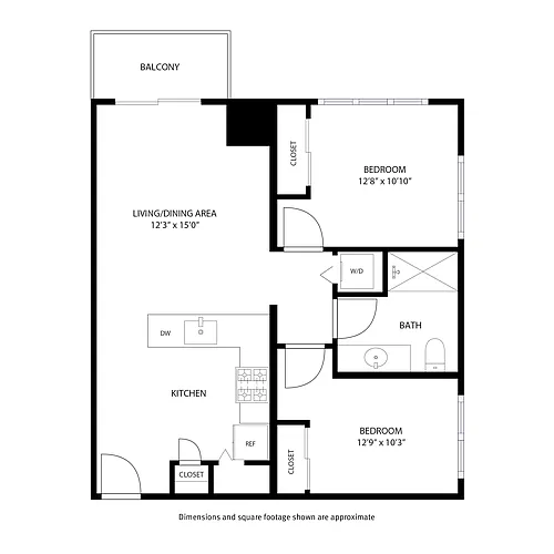 Floor plan 2 Bedroom / 1 Bath