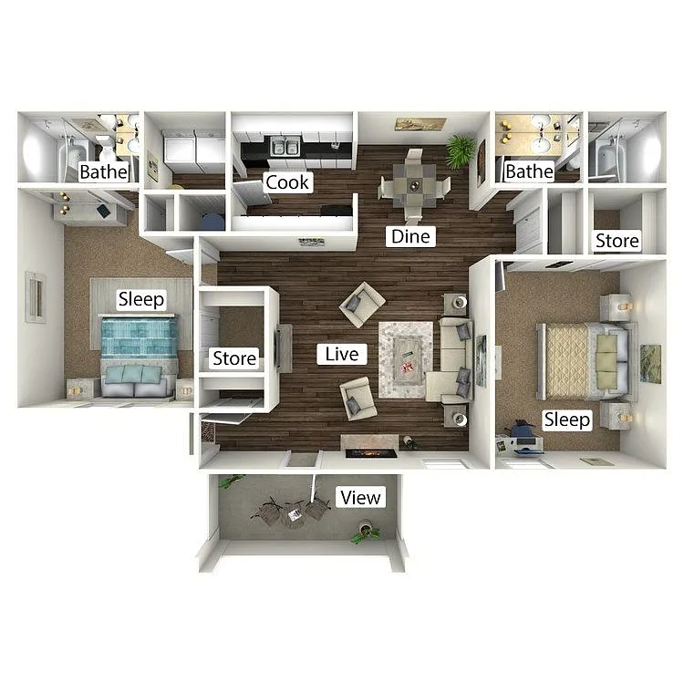 Floor plan B1: 2 Bed 2 Bath