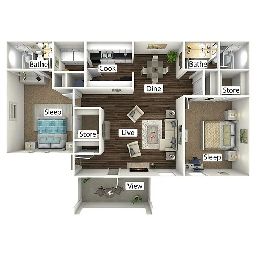 Floor plan B1: 2 Bed 2 Bath