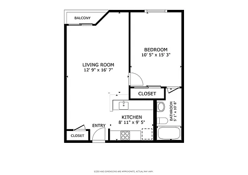 Floor plan 1 Bed, 1 Bath B - 1435 Stanley