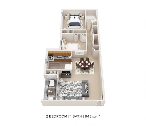 Floor plan Two Bedroom - 945 sqft