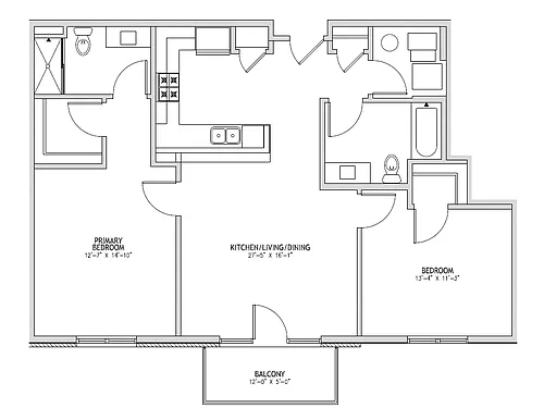 Floor plan 2 Bed, 2 Bath - Tier F